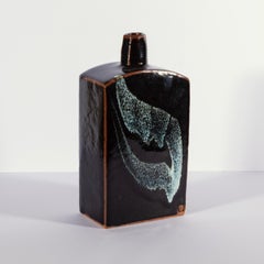 Dark Slab Bottle I, Stoneware with Tenmoku and Nuka Glazes