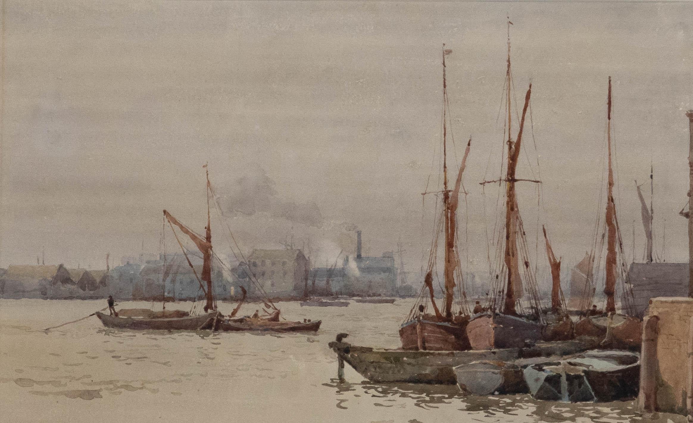 Aquarell des frühen 20. Jahrhunderts – Die Schiffswerft – Art von Unknown