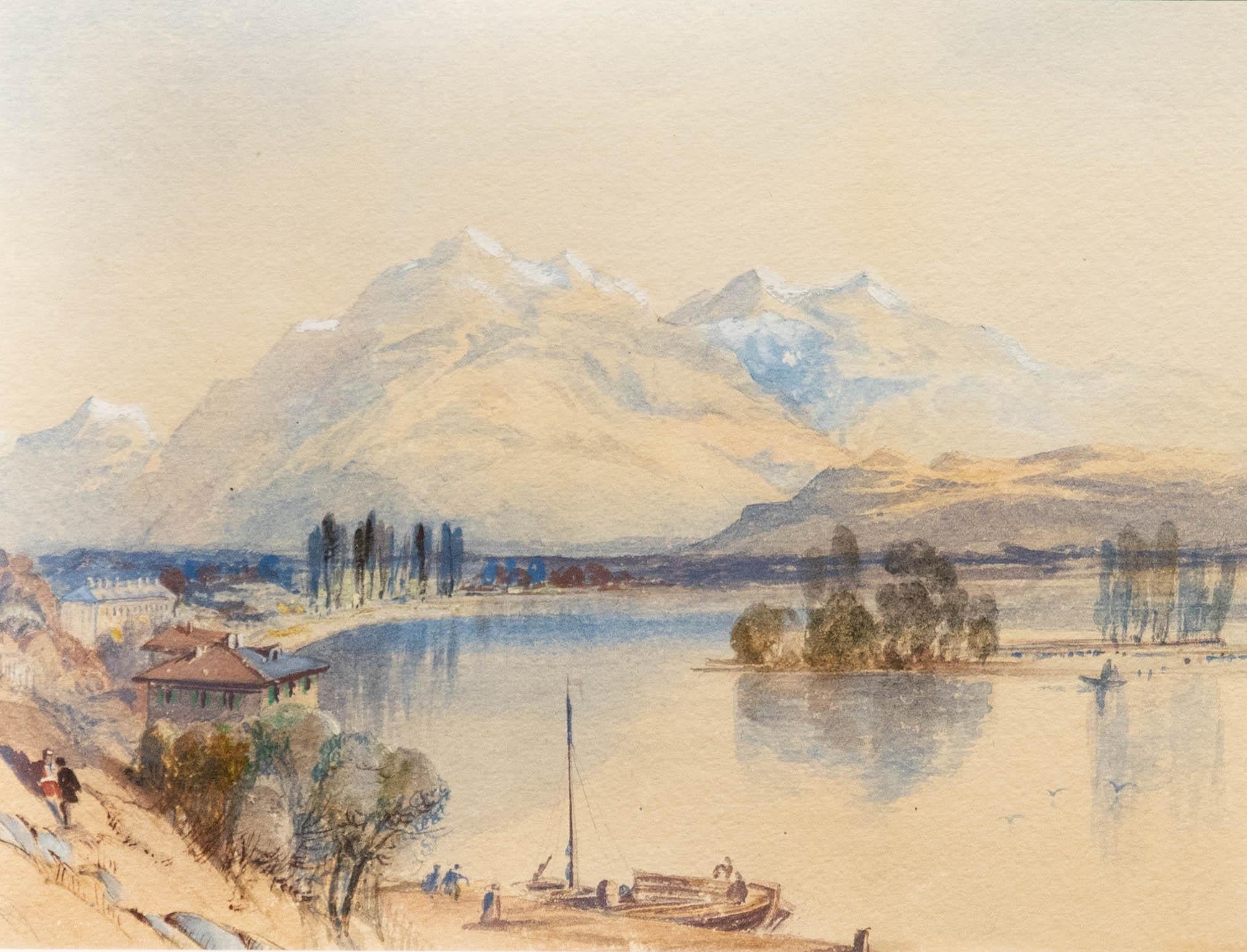 19th Century Watercolour - Italian Lake Scene - Art by Unknown