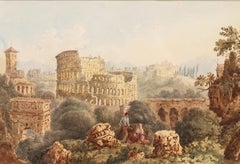 Aquarelle du début du 19e siècle de l'école italienne - Le Colisée