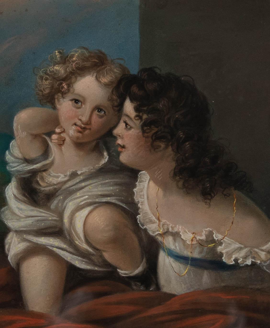 Acquerello della metà del XIX secolo - Affetto tra sorelle - Art di Unknown