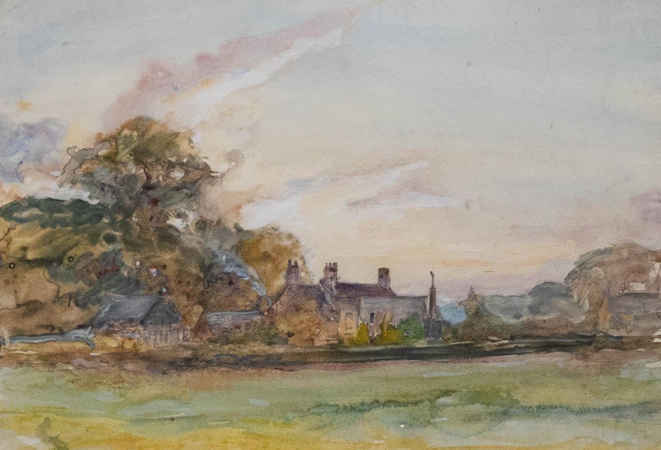 Gerahmtes Aquarell des frühen 20. Jahrhunderts – Herrenhaus-Szene – Art von Unknown
