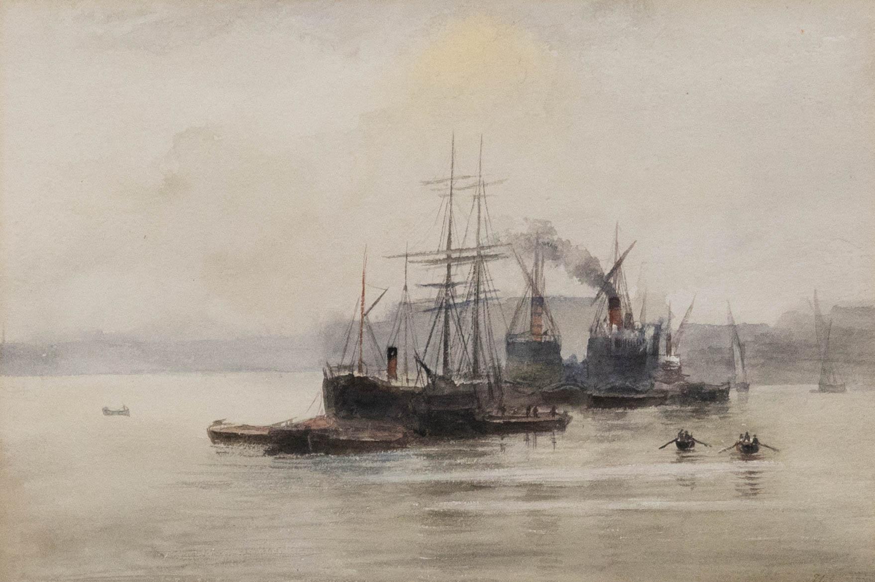 Seguidor de William Lionel Wyllie (1851-1931) - Acuarela enmarcada, Támesis - Art de Unknown