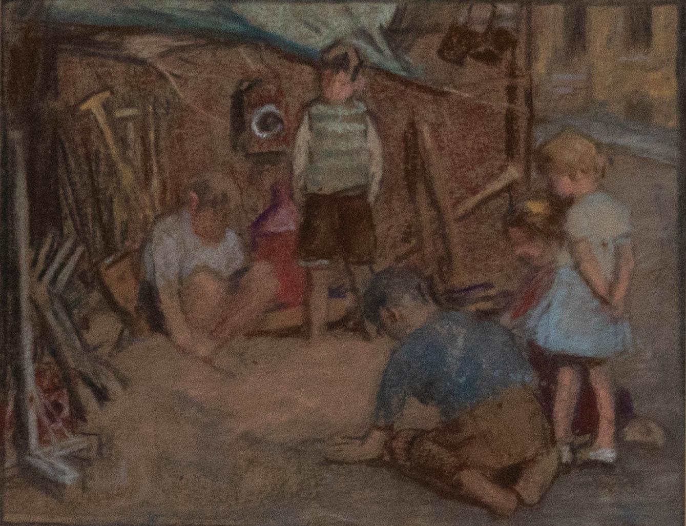 Pastel du milieu du 20e siècle - Jouer dans le sable - Art de Unknown
