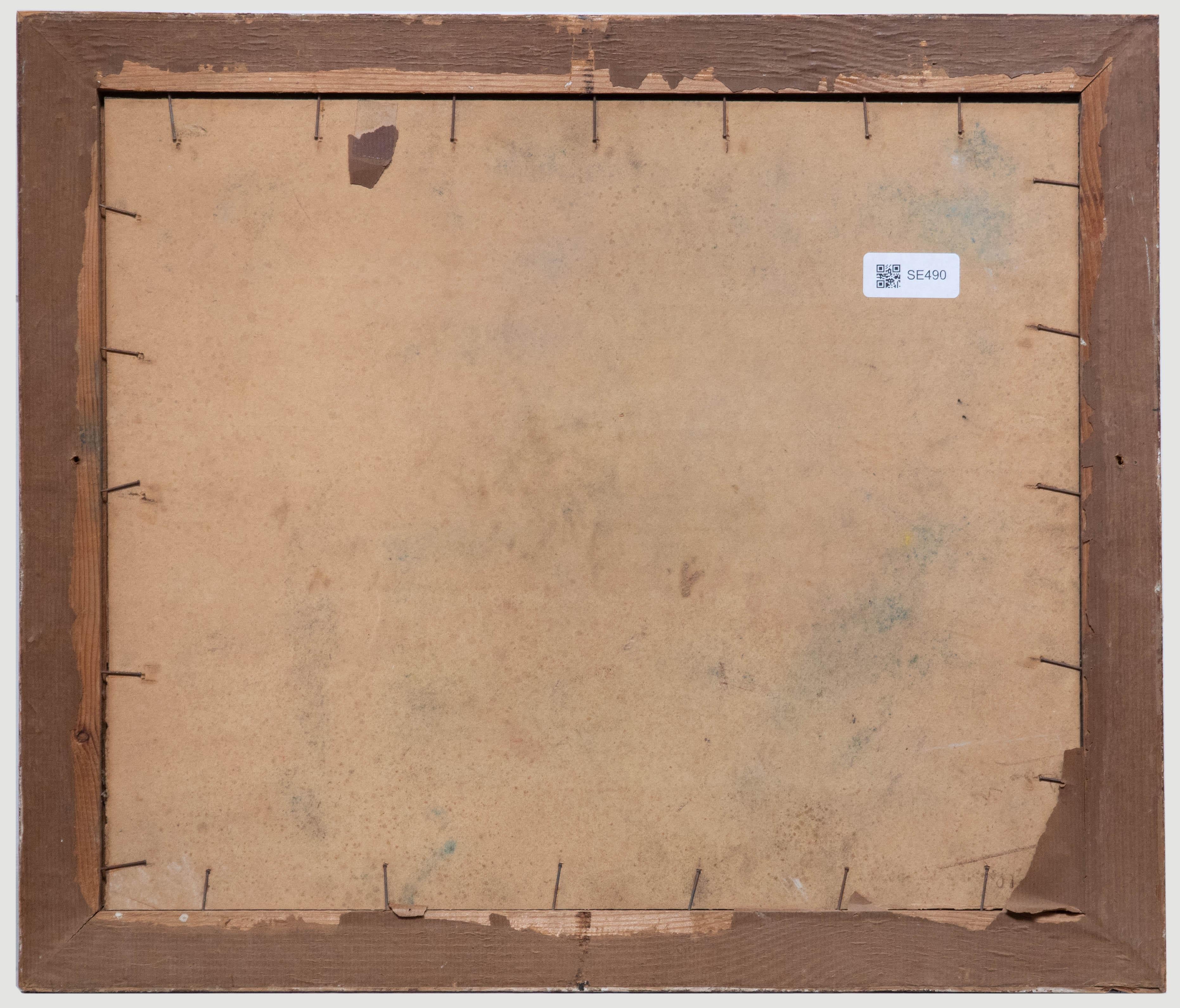 Louis Fortuney (1875-1951). Scena di porto francese a pastello. Indistintamente firmato e datato (1938) in basso a destra. Presentato in una cornice decorativa in legno dorato. Sulla carta.