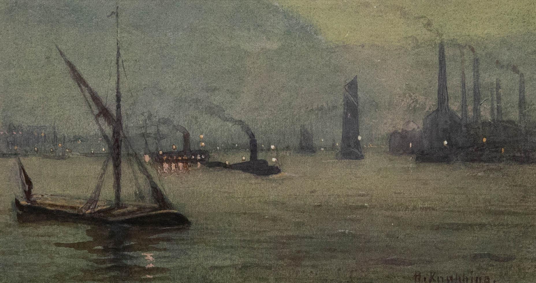 Margaret Helen Knapping - Aquarell des frühen 20. Jahrhunderts, Greenwich bei Nacht, Margaret Helen Knapping – Art von Unknown