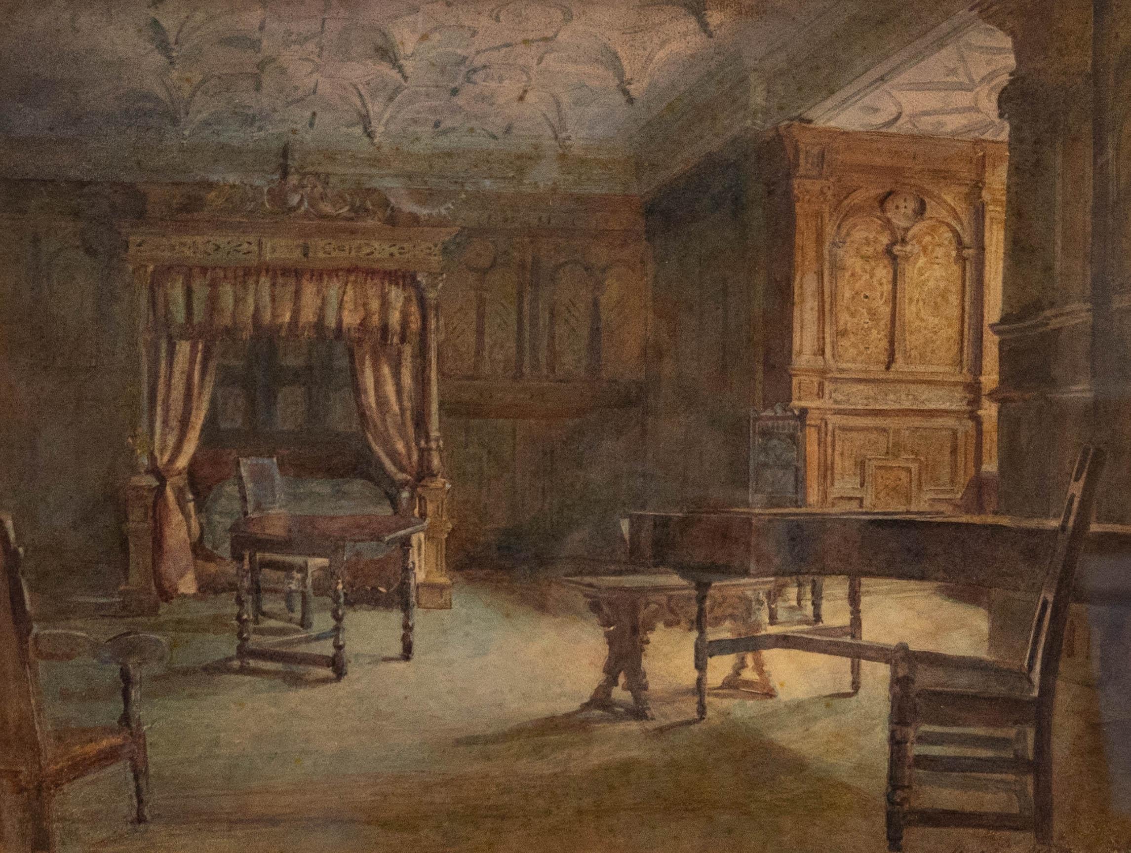 Marian L. Barnes - Acuarela del siglo XIX, Estudio de un interior isabelino - Art de Unknown