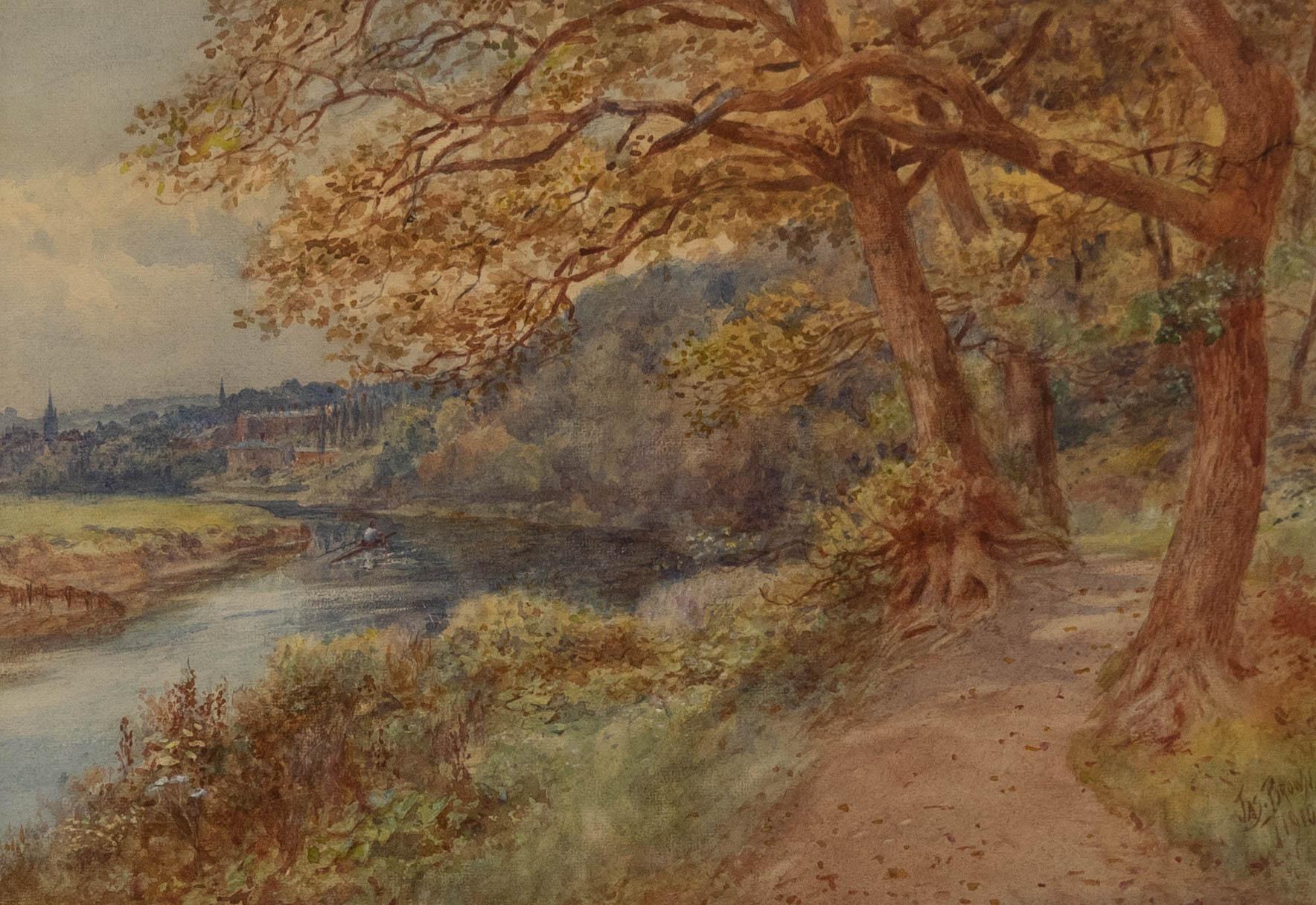 James Brown - Framed Early 20th Century Watercolour, Rowing on the River Wear For Sale 1