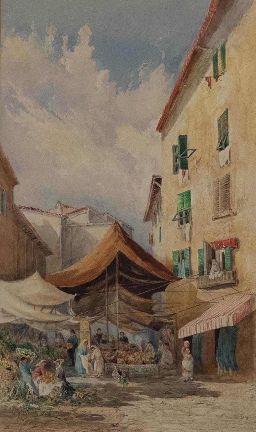 Emma Sophia Oliver RI (1819-1885) - 1978 Aquarell, Altstadt von Nizza – Art von Unknown