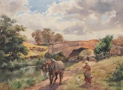 G. Grolly  - Early 20th Century Watercolour, Horse on the River Bank