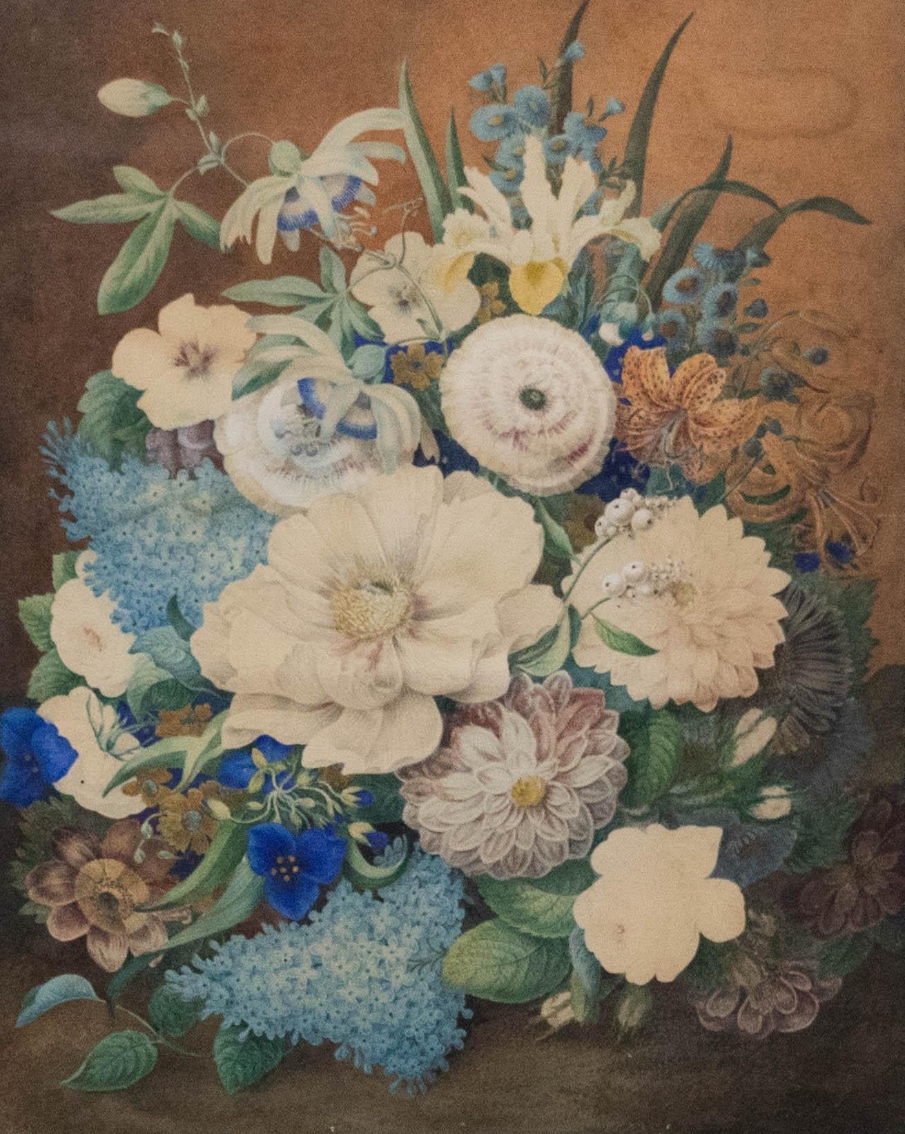 Gerahmtes Aquarell aus dem späten 19. Jahrhundert - Blumenstillleben – Art von Unknown