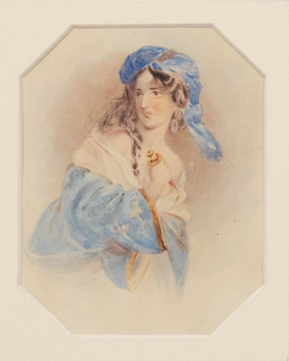 Alfred Edward Chalon RA (1780-1860) - Aquarelle du 19e siècle, Lady with Dagger - Art de Unknown