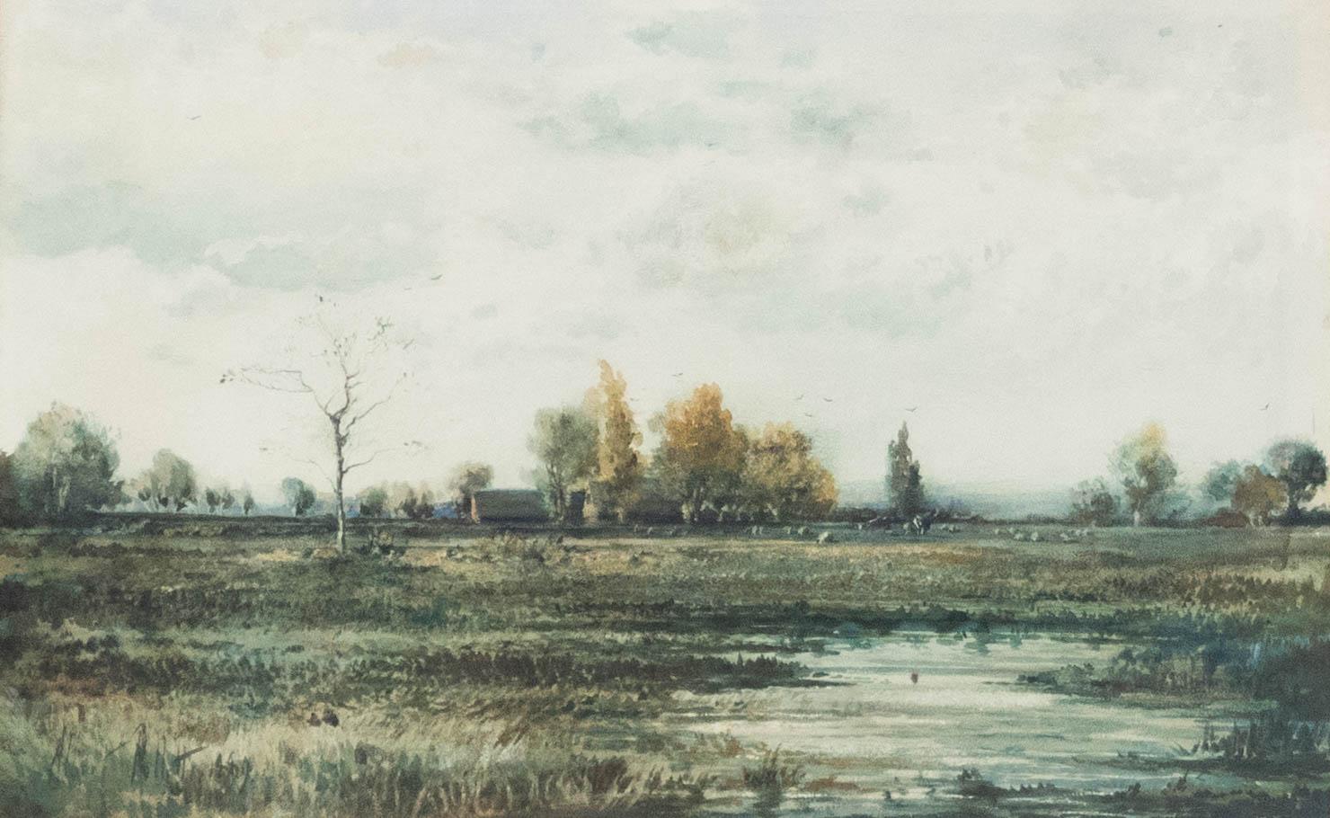 Albert Pollitt (1856-1926) - Aquarelle encadrée de 1889, Vue de la campagne - Art de Unknown