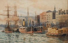 Sydney F. Cook - Framed Late 19th Century Watercolour, Cargo Ships in Dock