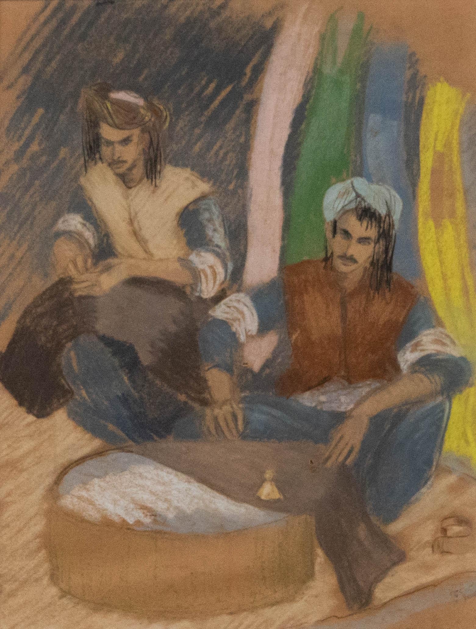 Sue Southby - Gerahmtes Pastell aus der Mitte des 20. Jahrhunderts, Kurdische Tailors – Art von Unknown
