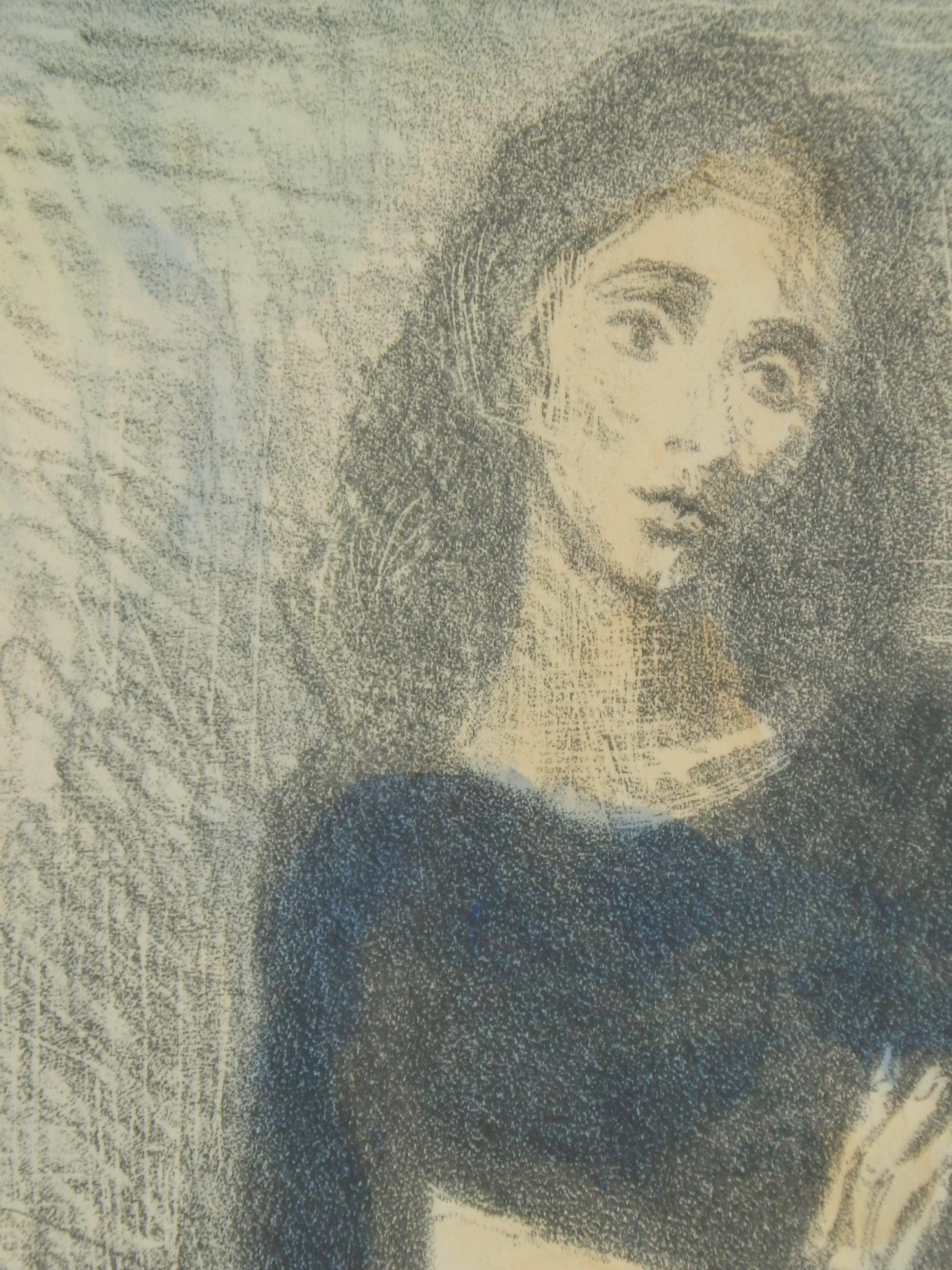 Raphael Soyer Litografía/Acuarela original, 1955, 