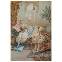 Pintor italiano Amadeo Simonetti Acuarela orientalista, 1900