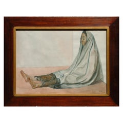 Francisco Zuniga Acuarela Modernista Mexicana, 1984, "Mujer Sentada con Rebozo"