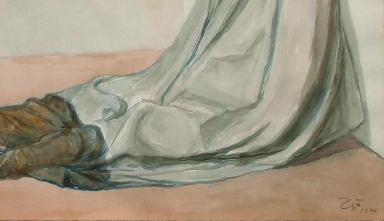 Francisco Zuniga Mexican Modernist Watercolor, 1984, “Mujer Sentada con Rebozo