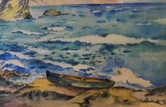 David Burliuk Acquerello firmato, 1947, Paesaggio marino