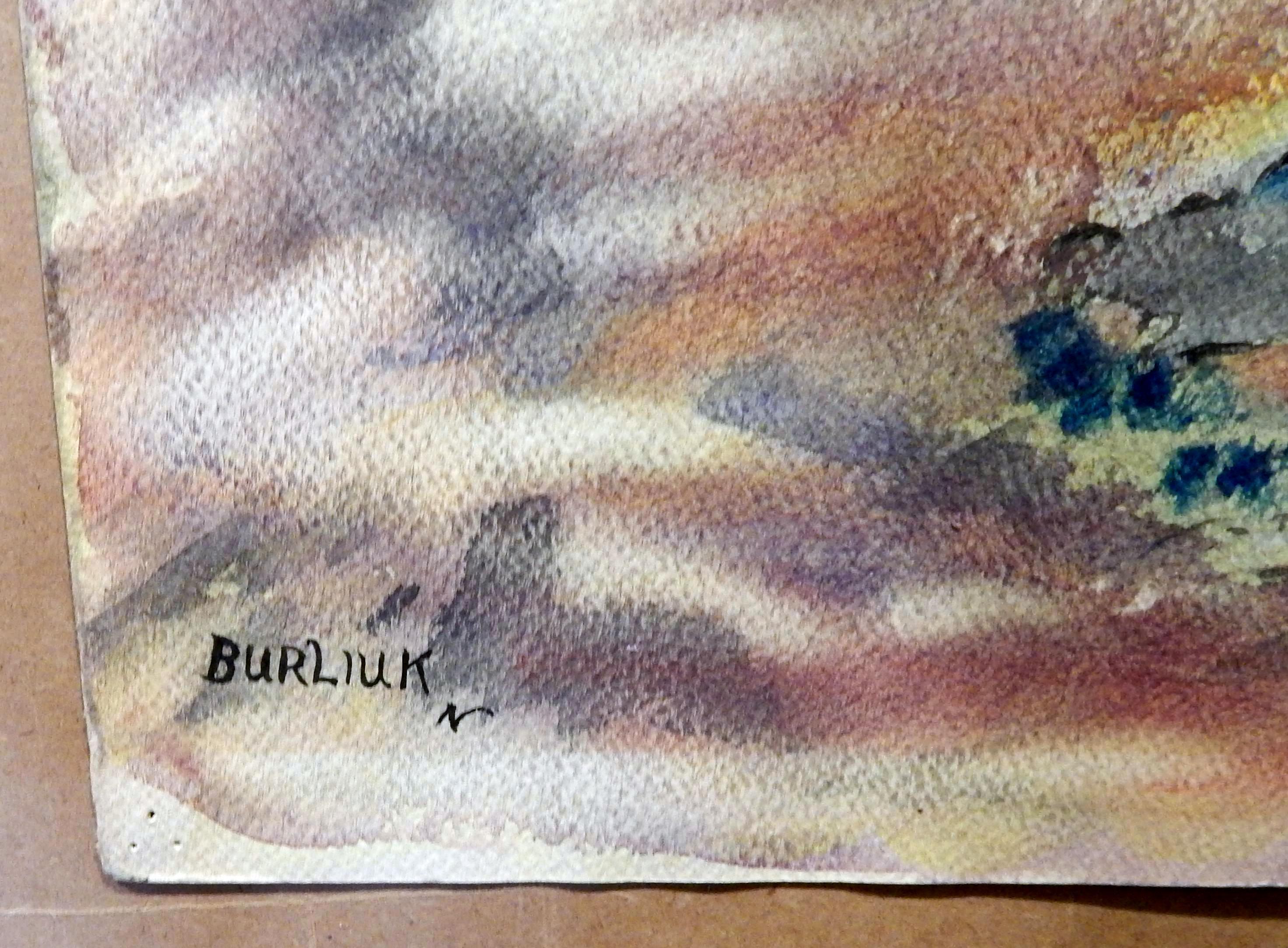 David Burliuk Aquarelle signée, 1947, paysage marin en vente 3