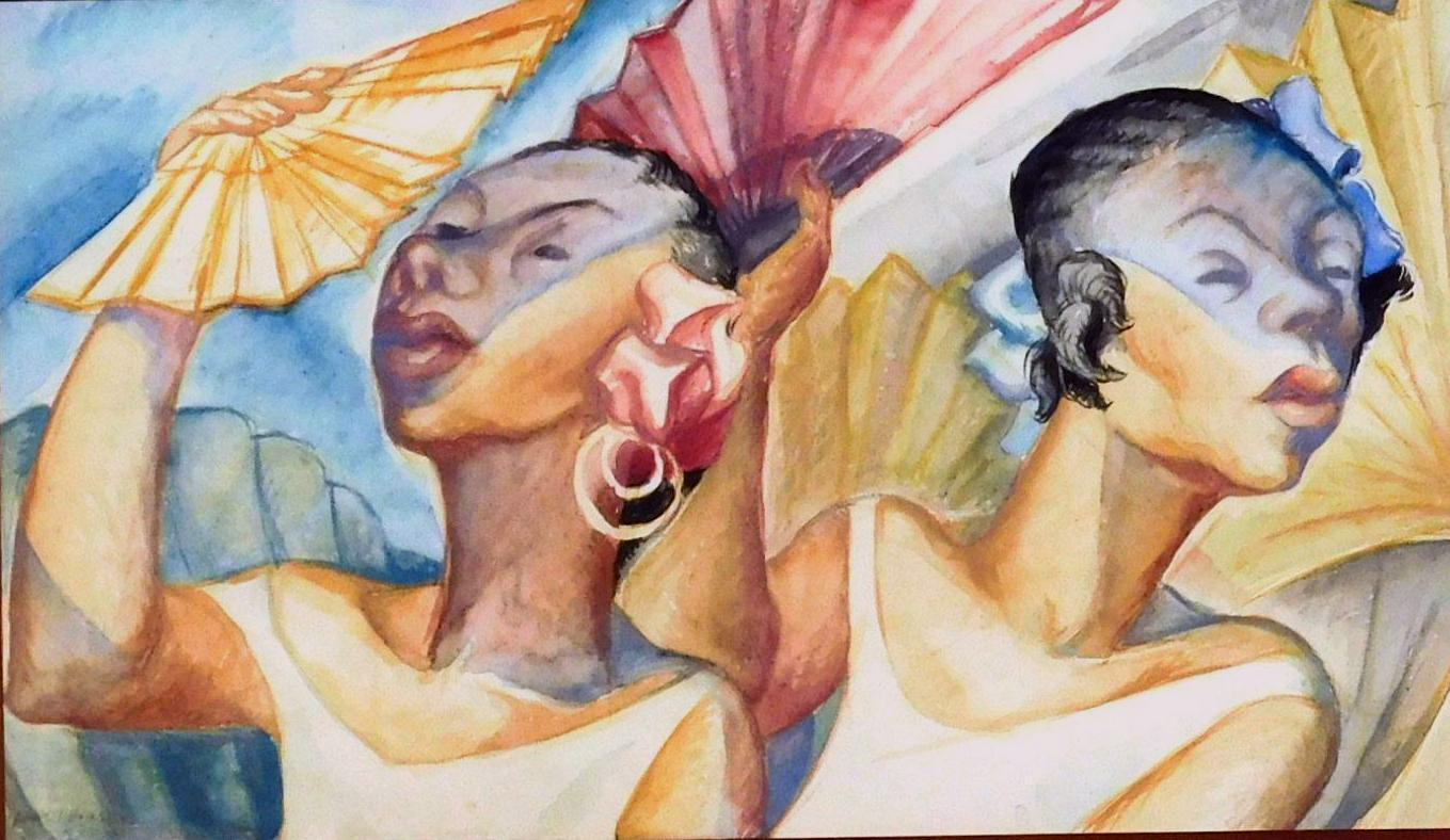 Lowell Houser Watercolor, circa 1940's, Cuban Promenade For Sale 1