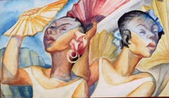 Lowell Houser Watercolor, circa 1940's, Cuban Promenade