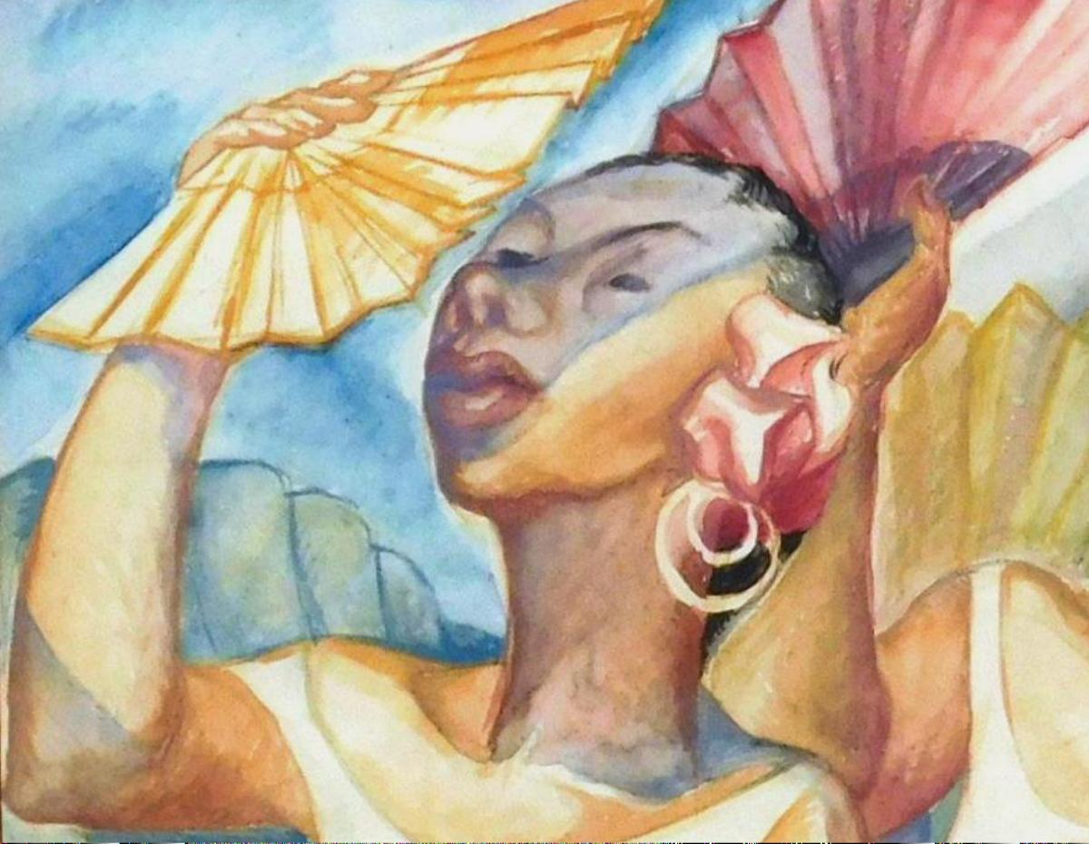Lowell Houser Watercolor, circa 1940's, Cuban Promenade For Sale 4