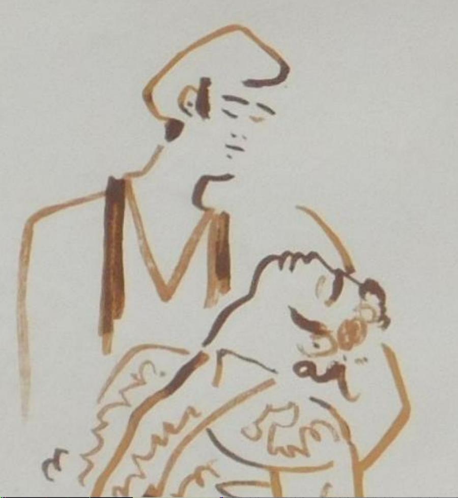 Jean Cocteau-Tinte-Zeichnung in Sepia – Toreador besiegt 3