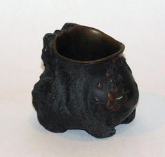 Pair of Mixed Metal Bronze Japanese Meiji Period Toad Brush Pots