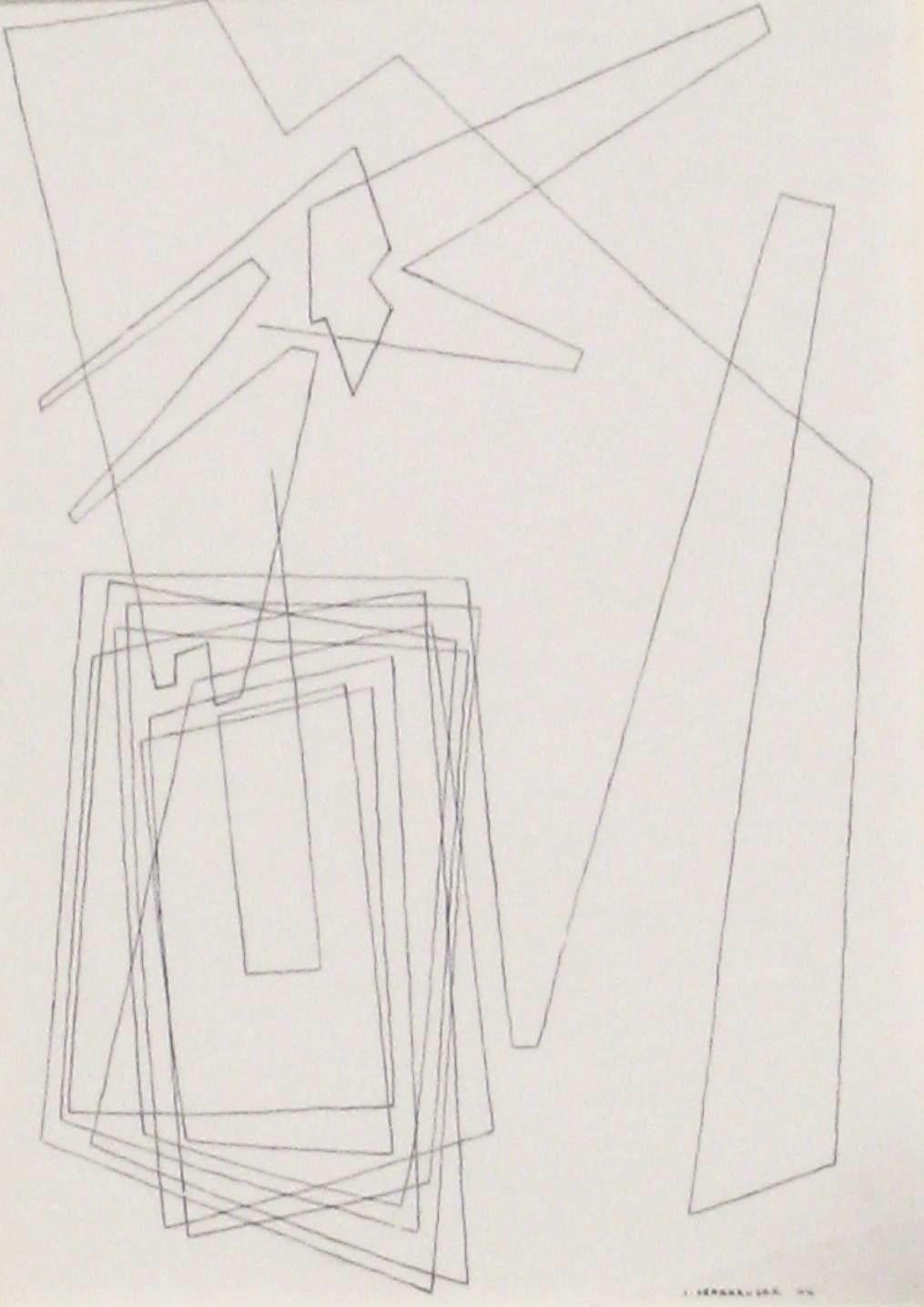 John Sennhauser Geometrische abstrakte Feder- und Tuschezeichnung, 1944 im Angebot 3