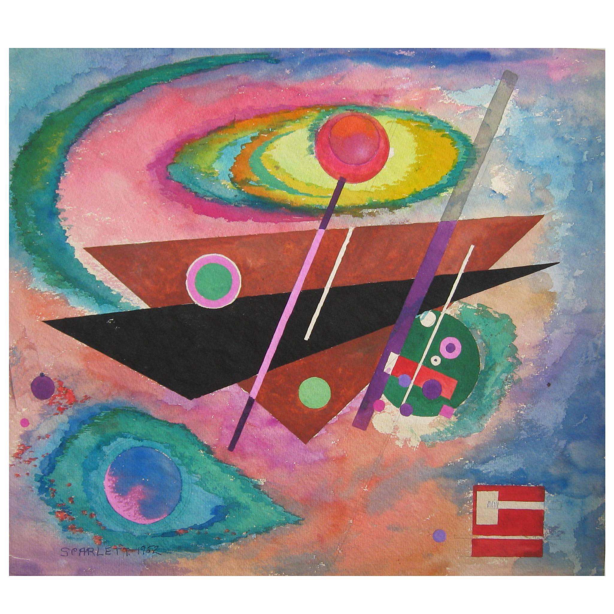 Abstraktes Aquarell von Rolph Scarlett, signiert unten links.
Ein großartiges Beispiel von Scarlett. Maße: 19" H x 21" W Bildgröße.
Neuer modernistischer, maßgeschneiderter Rahmen. Größe: 24 1/4" H x 26 3/4" W.

Rolph Scarlett war ein Maler der