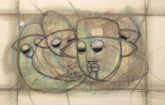 Cuatro caras, dibujo moderno a carboncillo de Ben Macala