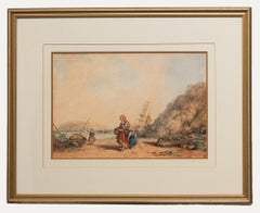 Acquerello di English School del XIX secolo - Fisherwoman & Child