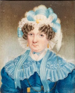 Early 19th Century English School Portrait Miniature - Georgian Lady in Blue