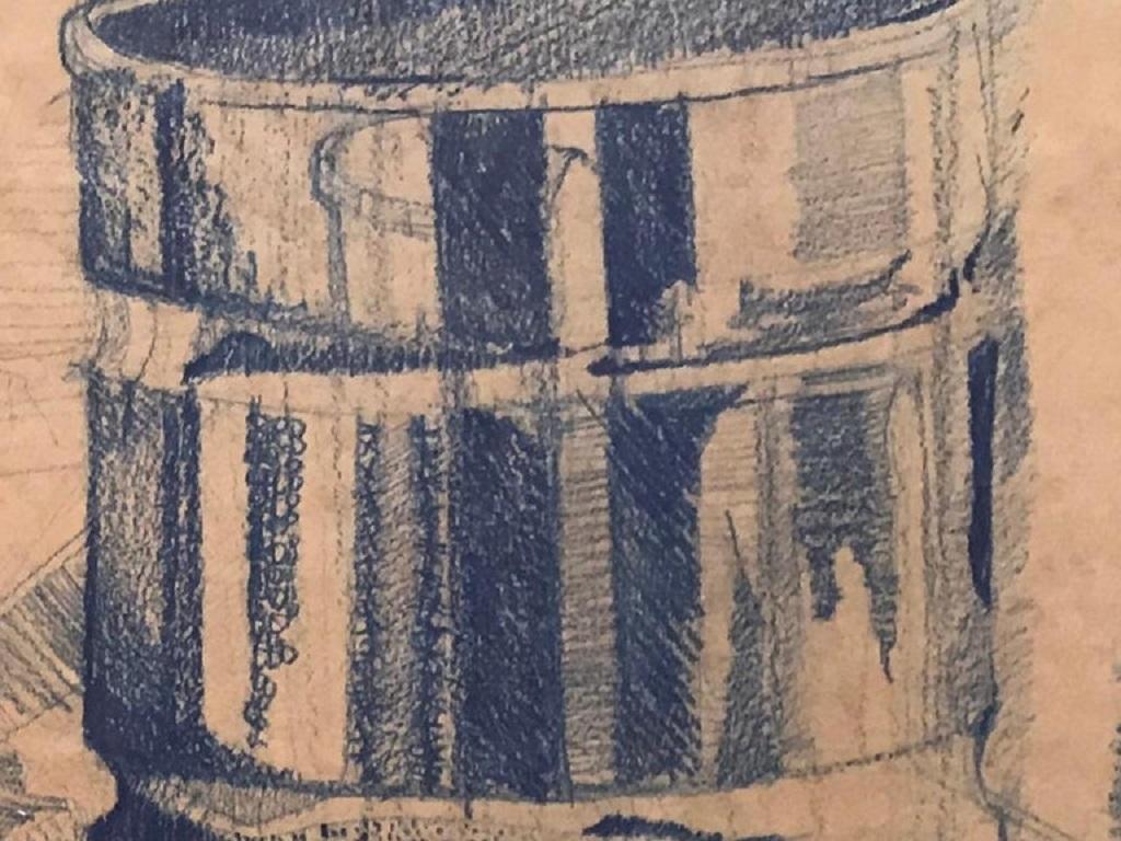 Blue Chalk Modernist Drawing For Sale 2
