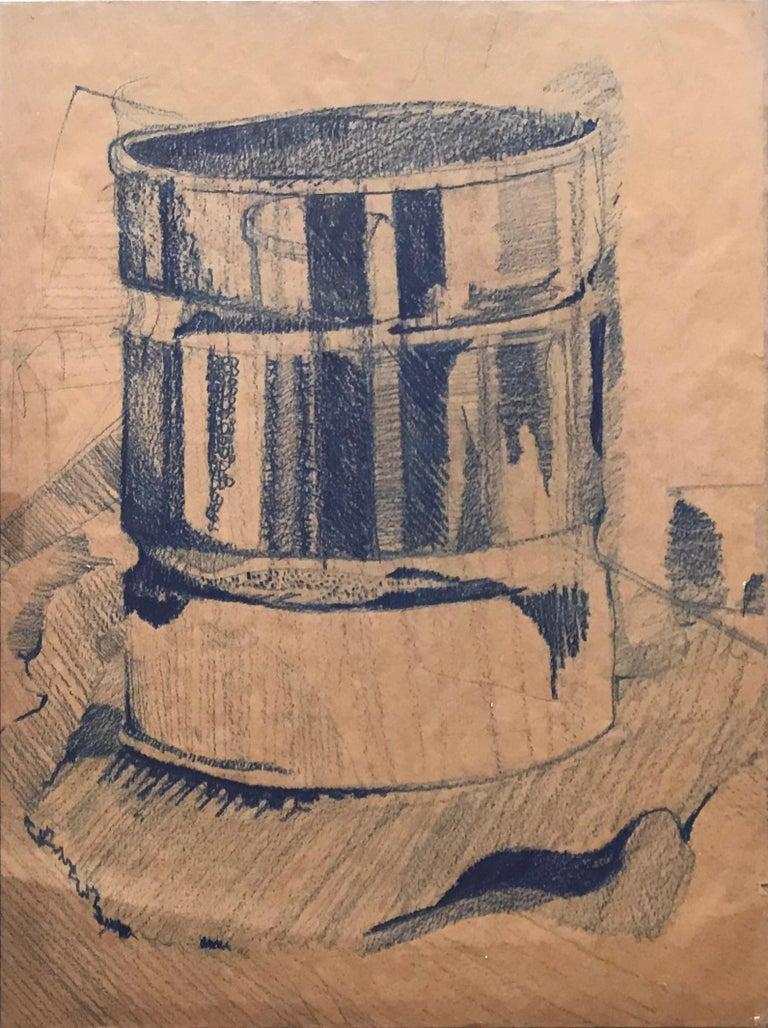 Blue chalk Modernist drawing. Blue chalk on paper drawing in lucite box frame. United States, 1970’s.
Dimensions in lucite frame: 24