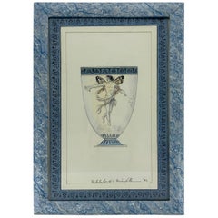 Blue and White Neoclassical Mythological Figure Drawing