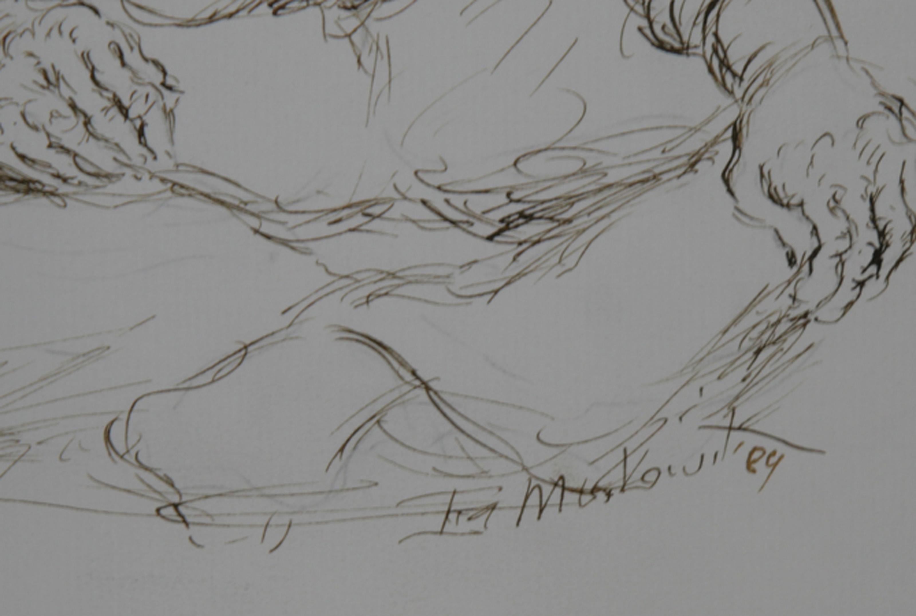 Man with Bandana, Contemporary Ink on Paper by Ira Moskowitz For Sale 1