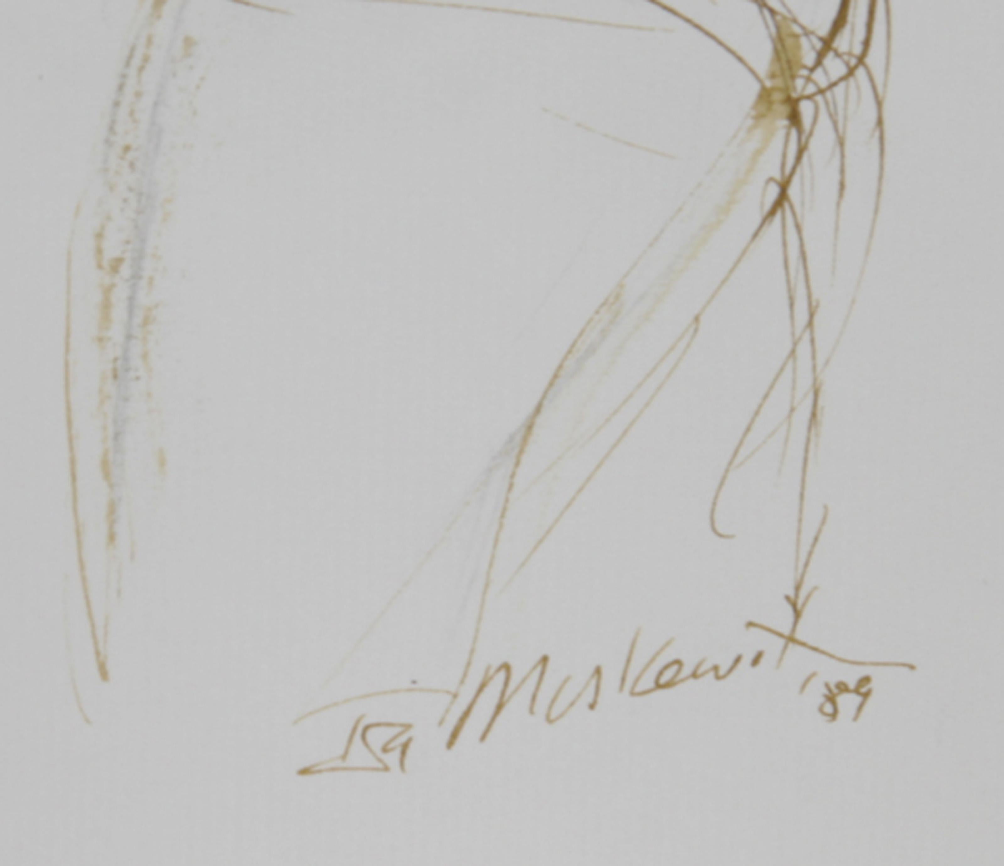 Horn Player - III, Folk Art Ink on Paper by Ira Moskowitz For Sale 1