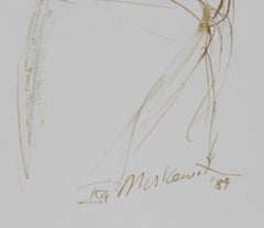 Suonatore di Horn - III, Inchiostro folkloristico su carta di Ira Moskowitz
