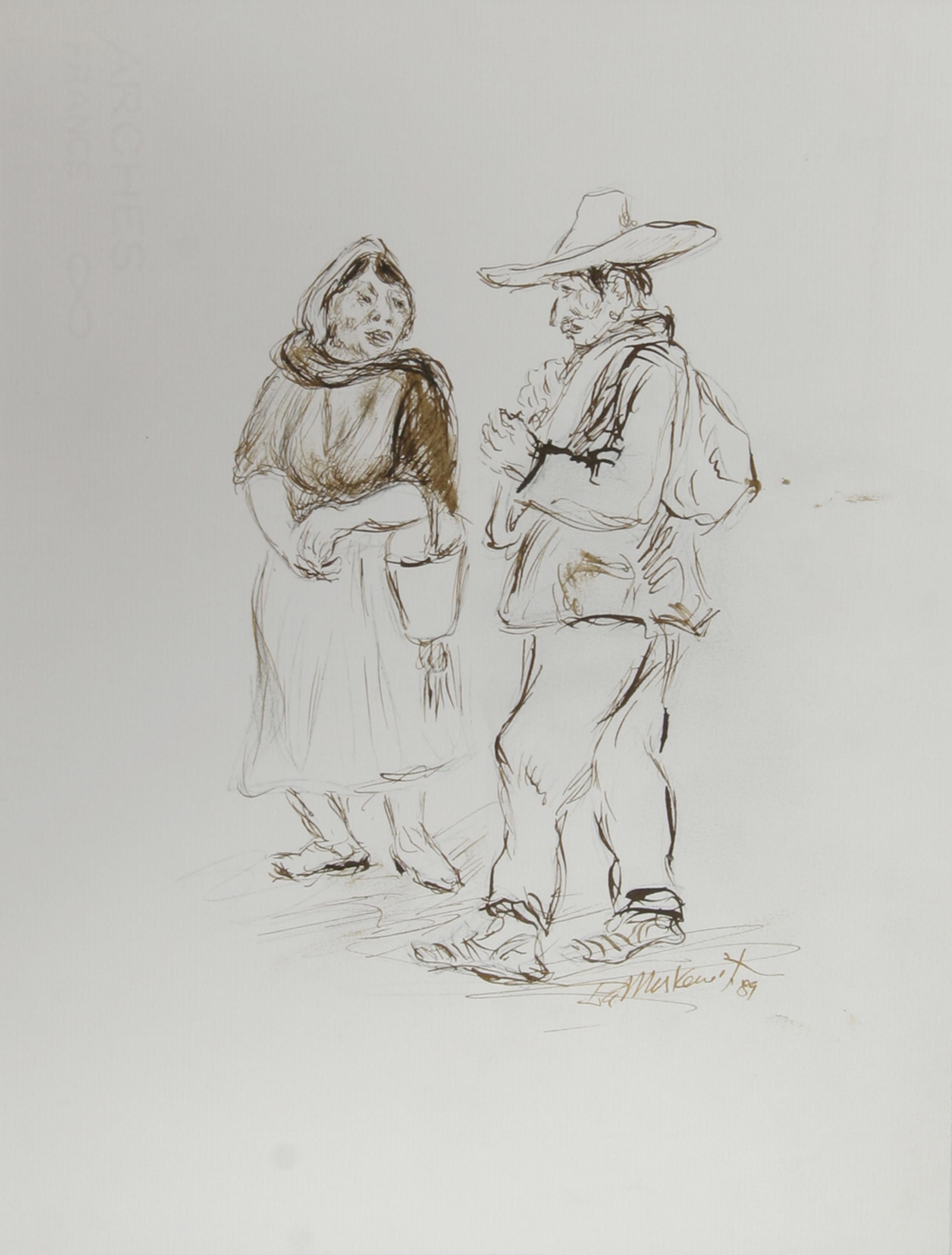 Pareja en México - I, Tinta moderna sobre papel de Ira Moskowitz