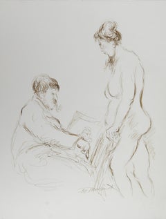 Artiste et nu - II, encre moderne sur papier d'Ira Moskowitz
