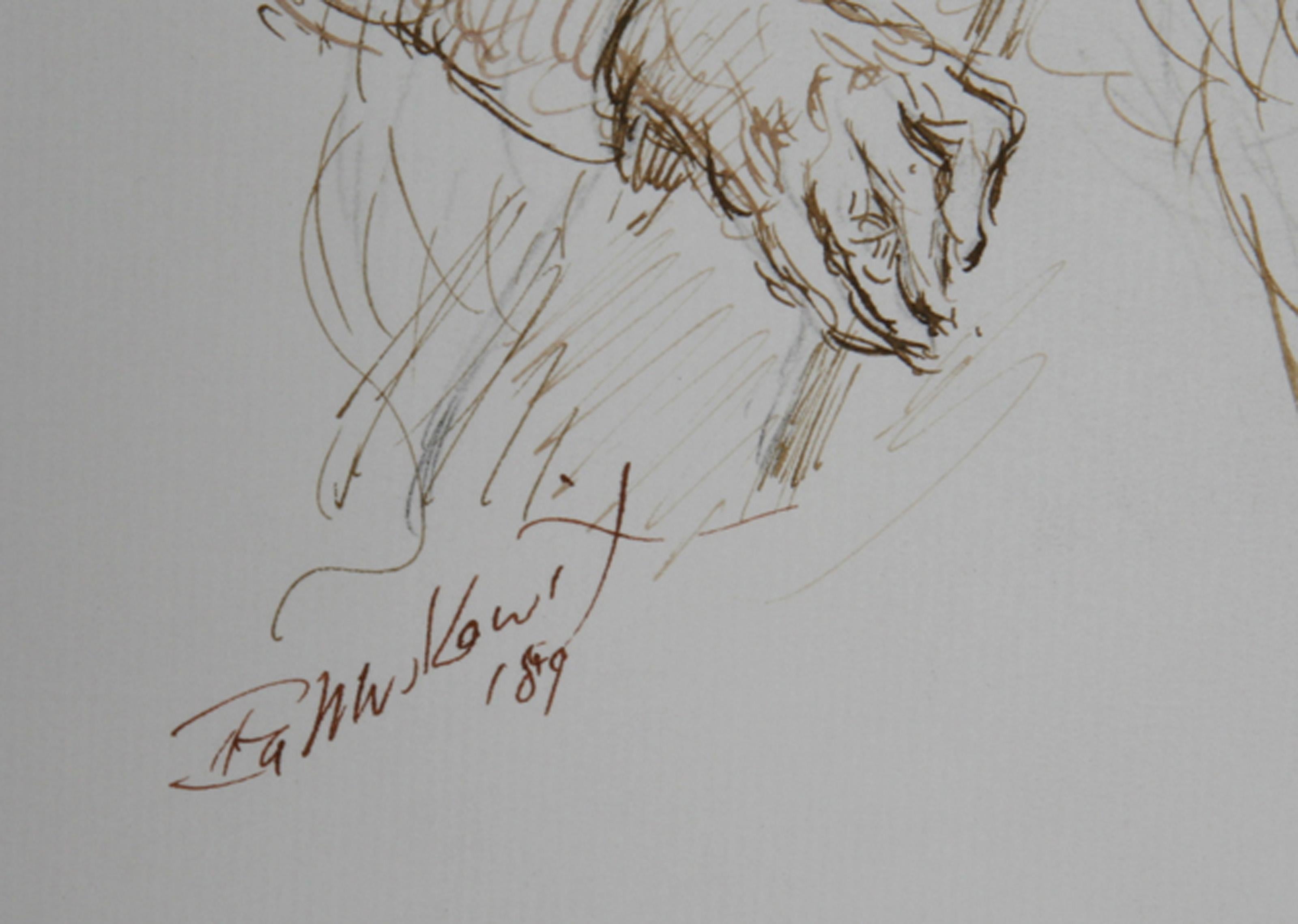 Fiddler - VII, Folk Art Ink on Paper by Ira Moskowitz For Sale 1