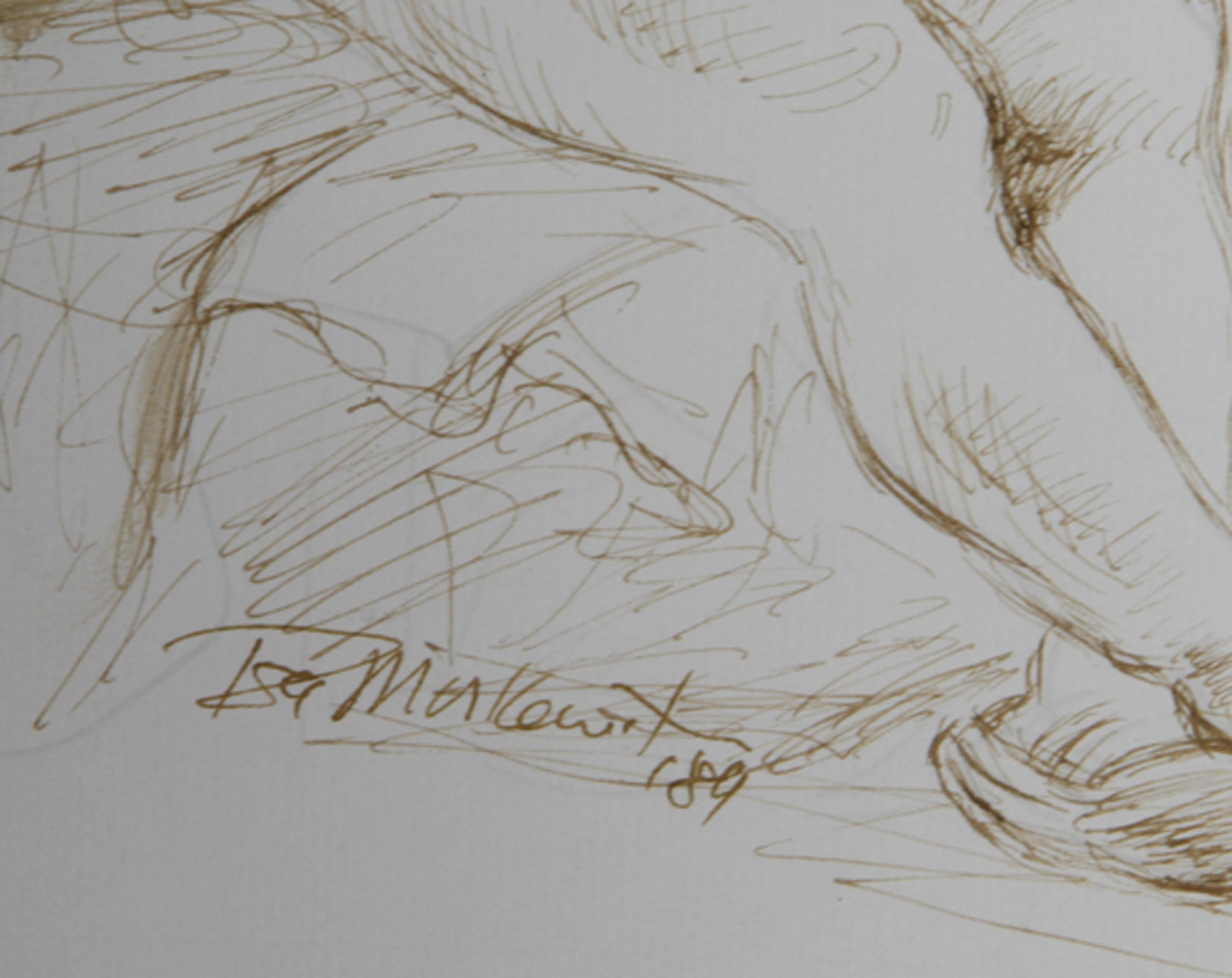 Artist and Nude Model - VIII, Modern Ink on Paper by Ira Moskowitz For Sale 1