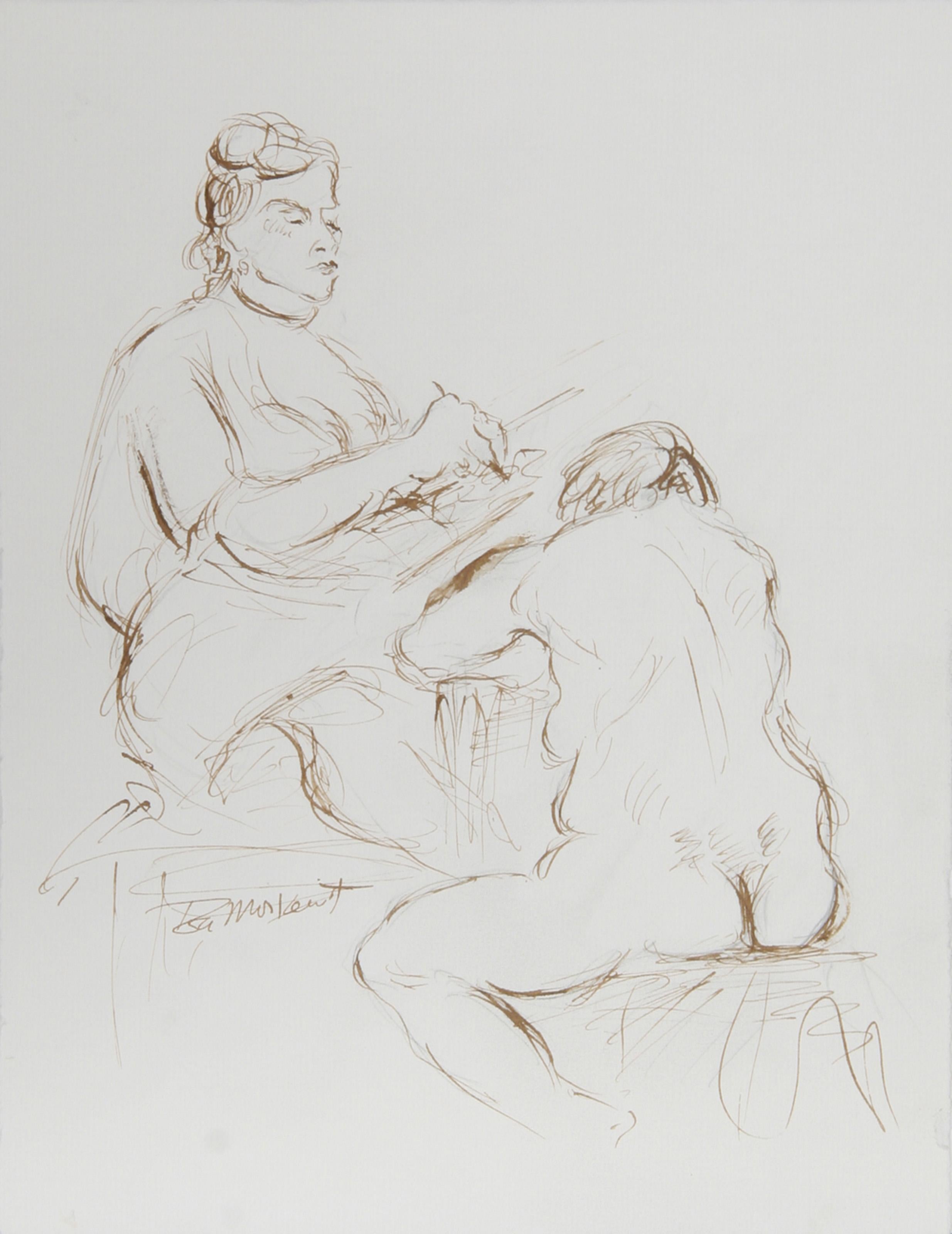 Artist and Nude Model - XVI, Modern Ink on Paper by Ira Moskowitz