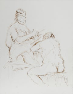 Artista y modelo desnuda - XVI, Tinta moderna sobre papel de Ira Moskowitz