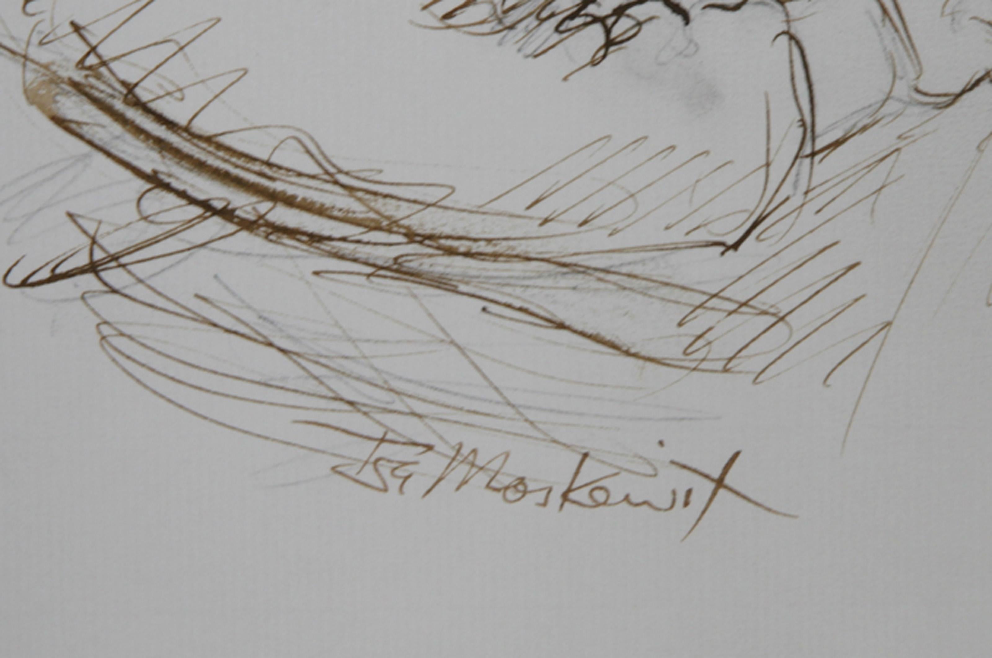 Artista con pipa e modella, Inchiostro moderno su carta di Ira Moskowitz in vendita 1