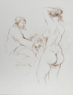 Artist and Nude Model - IV, Modern Ink on Paper by Ira Moskowitz
