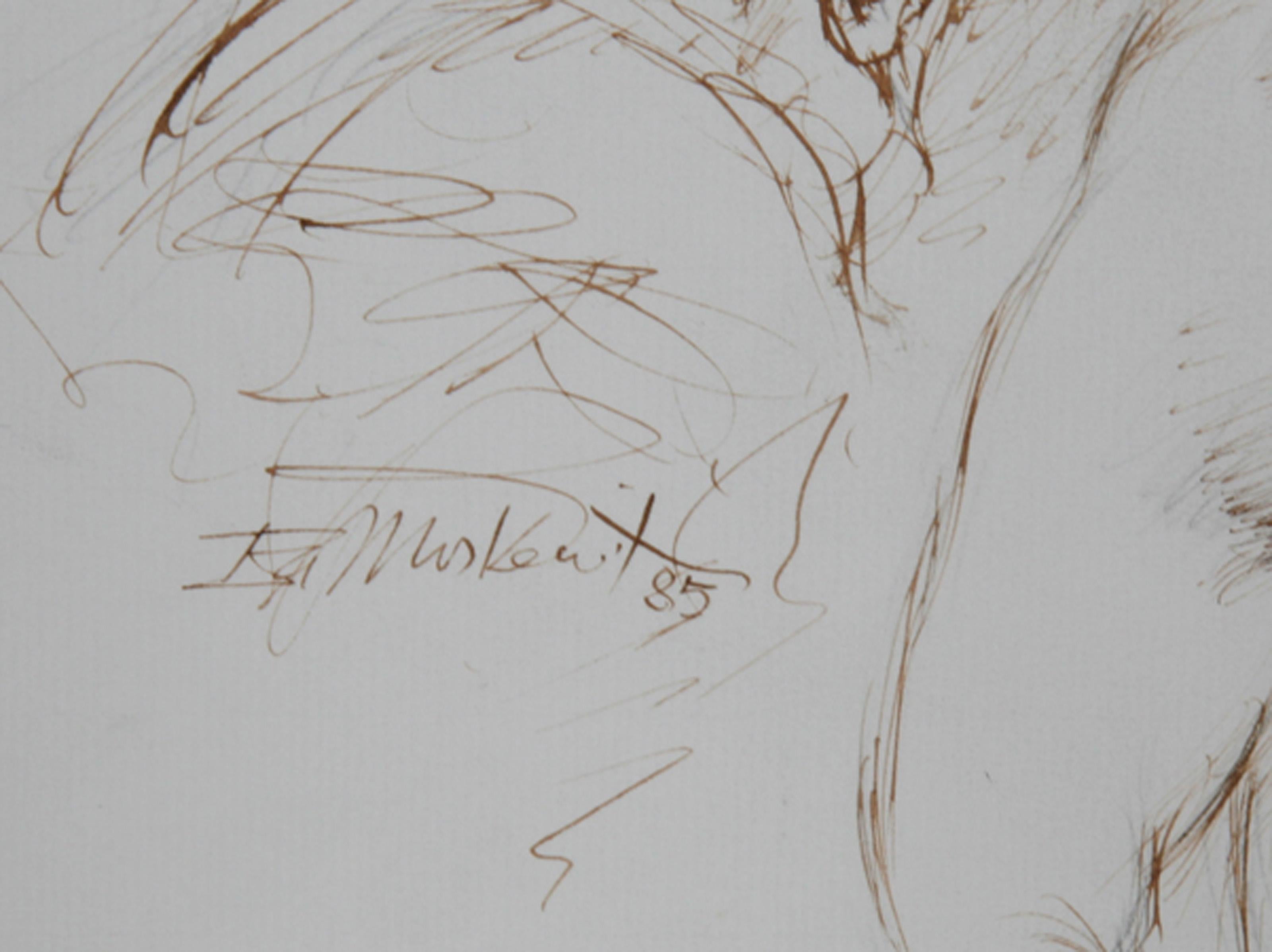 Artist and Nude Model - IV, Modern Ink on Paper by Ira Moskowitz For Sale 1